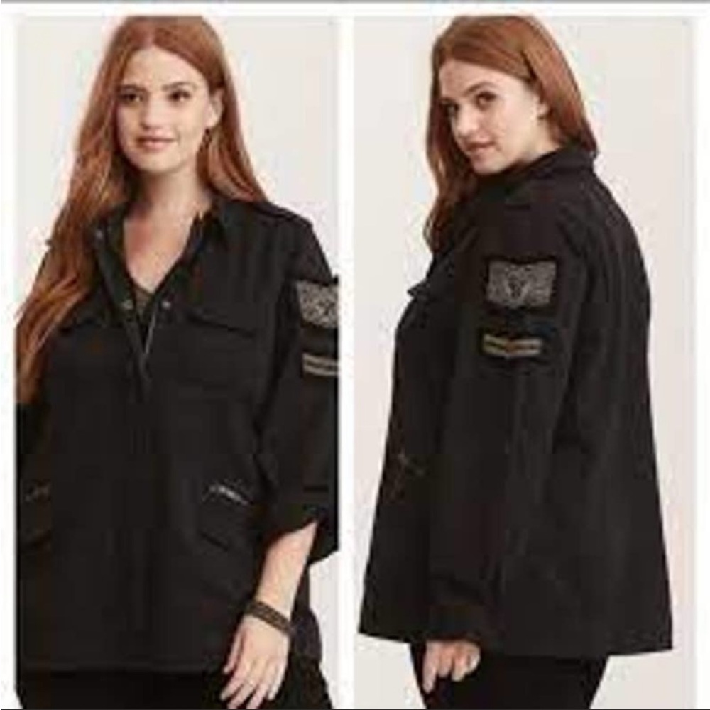 Torrid Beaded Stretch Twill Shirt Jacket Black Zip Front 3